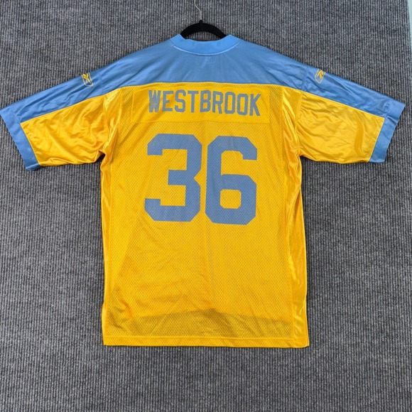 VTG Reebok NFL Equipment Brian Westbrook #36 Jersey Men L Yellow Blue Y2K Eagles - Picture 3 of 8
